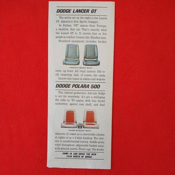 1961 Dodge 1962 Lancer Polara Dart Red White Cars 2+pg 21x13‎ Vtg 60s PRINT AD- - Picture 9 of 13
